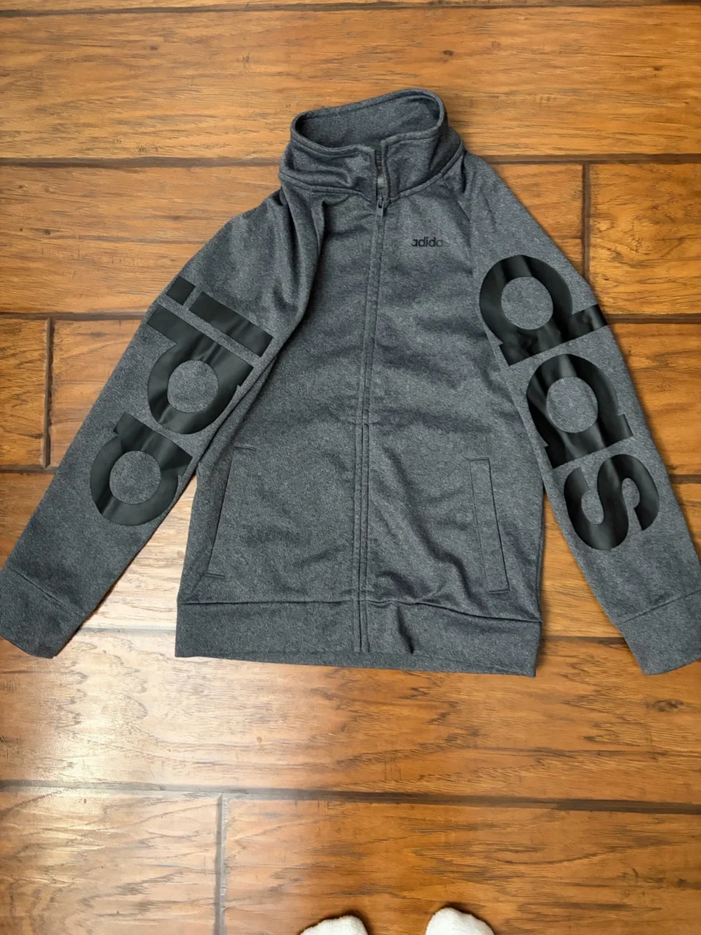 Adidas Kid’s Heather Gray Full-Zip Athletic Jacket with Black Sleeve Logo